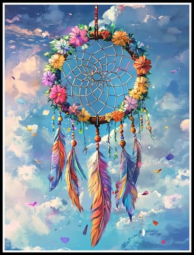 Malen Nach Zahlen Erwachsene Blume Muster, Traumfänger Malen Nach Zahlen mit Rahmen 30x40cm Leinwand Knitterfreie, Handgemalt Ölgemälde Set mit Pinseln und Acrylfarbe, Zimmer Deko Aesthetic,Model-1288 von Jvyaeen