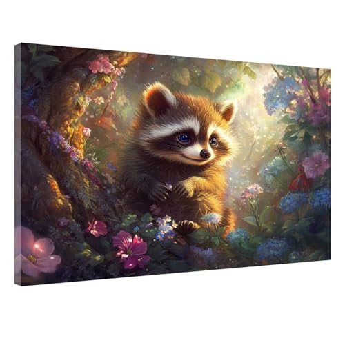Tier Malen Nach Zahlen mit Rahmen, Malen Nach Zahlen Erwachsene Waschbär Muster, Paint by Numbers Adult Knitterfreie Leinwand Kit, Handgemalt Ölgemälde mit Pinseln und Acrylfarbe,80x100cm,Model-117 Tier Malen Nach Zahlen mit Rahmen, Malen Nach Zahlen Erwachsene Waschbär Muster, Paint by Numbers Adult Knitterfreie Leinwand Kit, Handgemalt Ölgemälde mit Pinseln und Acrylfarbe,80x100cm,Model-117 von Jvyaeen