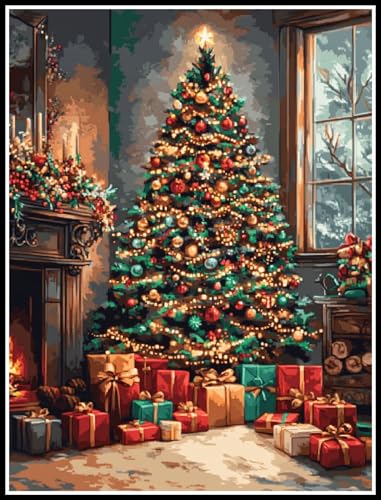 Weihnachten Malen Nach Zahlen mit Rahmen, Malen Nach Zahlen Erwachsene Weihnachtsbaum Muster, Paint by Numbers Knitterfreie Leinwand, Handgemalt Ölgemälde mit Pinseln und Acrylfarbe,90x120cm,Model-198 Weihnachten Malen Nach Zahlen mit Rahmen, Malen Nach Zahlen Erwachsene Weihnachtsbaum Muster, Paint by Numbers Knitterfreie Leinwand, Handgemalt Ölgemälde mit Pinseln und Acrylfarbe,90x120cm,Model-198 von Jvyaeen