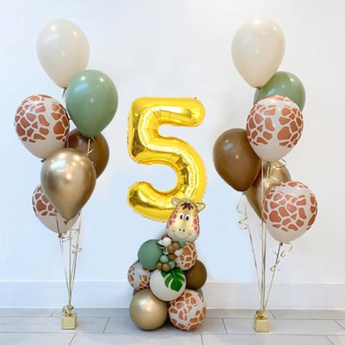 Jwssor Dekoration zum 5. Geburtstag, Dschungel-Mottoparty-Dekoration, 81,3 cm, Zahl 4, salbeigrün, braune Luftballons für wilde Baby-Partys von Jwssor