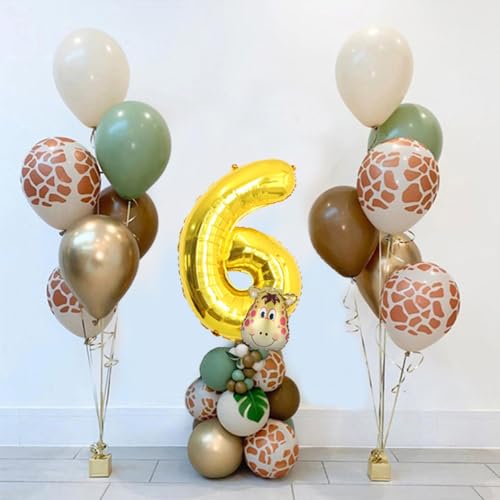 Jwssor Dekoration zum 6. Geburtstag, Dschungel-Mottoparty-Dekoration, 81,3 cm, Zahl 4, salbeigrün, braune Luftballons für wilde Baby-Partys von Jwssor