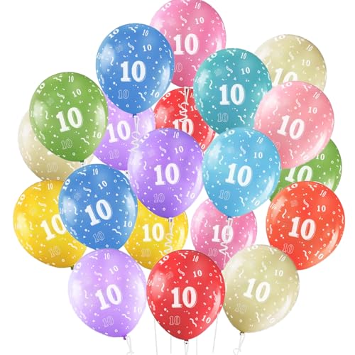 Jwssor Luftballon zum 10. Geburtstag, 30,5 cm, bunte Luftballons mit Zahl 10, Regenbogenfarben, 20 Stück Jwssor Luftballon zum 10. Geburtstag, 30,5 cm, bunte Luftballons mit Zahl 10, Regenbogenfarben, 20 Stück von Jwssor