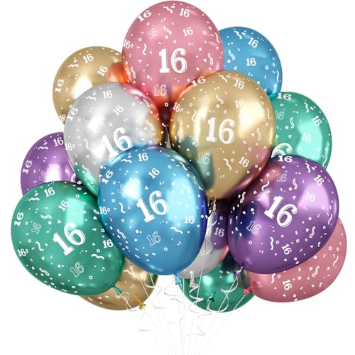 Jwssor Luftballon zum 16. Geburtstag, 20 Stück, metallisch, bunt, 30,5 cm, 16 Jahre, bunte Geburtstagsdekoration, bunte Zahl 16 Jwssor Luftballon zum 16. Geburtstag, 20 Stück, metallisch, bunt, 30,5 cm, 16 Jahre, bunte Geburtstagsdekoration, bunte Zahl 16 von Jwssor