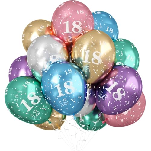 Jwssor Luftballon zum 18. Geburtstag, 20 Stück Metallic-Ballons, 30,5 cm, Zahl 18, mehrfarbige Geburtstagsballons, bunte Luftballons zum 1. Geburtstag Jwssor Luftballon zum 18. Geburtstag, 20 Stück Metallic-Ballons, 30,5 cm, Zahl 18, mehrfarbige Geburtstagsballons, bunte Luftballons zum 1. Geburtstag von Jwssor