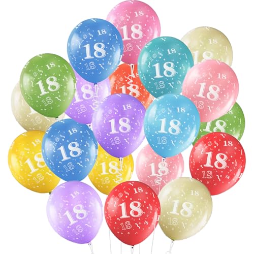 Jwssor Luftballon zum 18. Geburtstag, 30,5 cm, bunte Luftballons mit Zahl 18, Regenbogenfarben, 20 Stück Jwssor Luftballon zum 18. Geburtstag, 30,5 cm, bunte Luftballons mit Zahl 18, Regenbogenfarben, 20 Stück von Jwssor