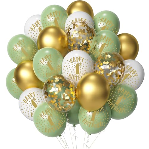 Jwssor Luftballons zum 1. Geburtstag, 20 Stück, salbeigrün, Happy Birthday, erste Luftballons, Nummer 1 für Party Jwssor Luftballons zum 1. Geburtstag, 20 Stück, salbeigrün, Happy Birthday, erste Luftballons, Nummer 1 für Party von Jwssor