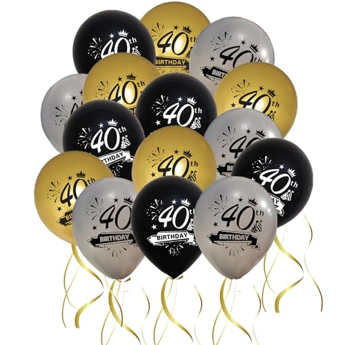 Jwssor Luftballons zum 40. Geburtstag, 15 Stück Schwarz Gold Silber Luftballons, 40. Geburtstag Dekorationen für Männer und Frauen von Jwssor