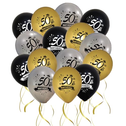 Jwssor Luftballons zum 50. Geburtstag, 15 Stück Schwarz Gold Silber Luftballons, 50. Geburtstag Dekorationen für Männer und Frauen von Jwssor