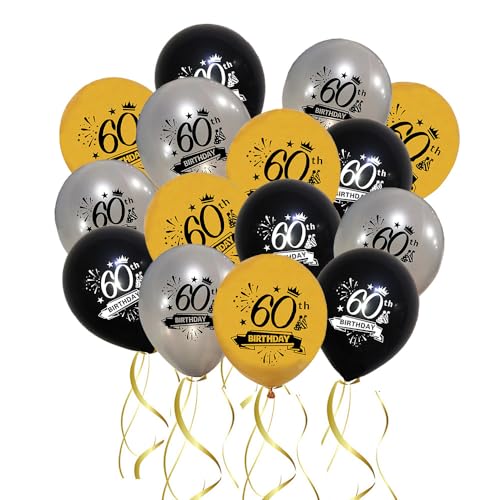 Jwssor Luftballons zum 60. Geburtstag, 15 Stück schwarze, goldfarbene und silberfarbene Luftballons, Dekoration für Männer und Frauen von Jwssor