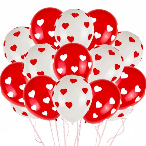 Jwssor Rote Herzballons, 20 Stück Valentinstagsballons, 30,5 cm, rote und weiße Luftballons für Valentinstag, Verlobung, Hochzeit, Verlobung von Jwssor