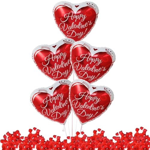 Jwssor Rote Herzballons, 45,7 cm Herz-Folienballons, 500 Stück Rosenblätter für Valentinstagsdekoration von Jwssor