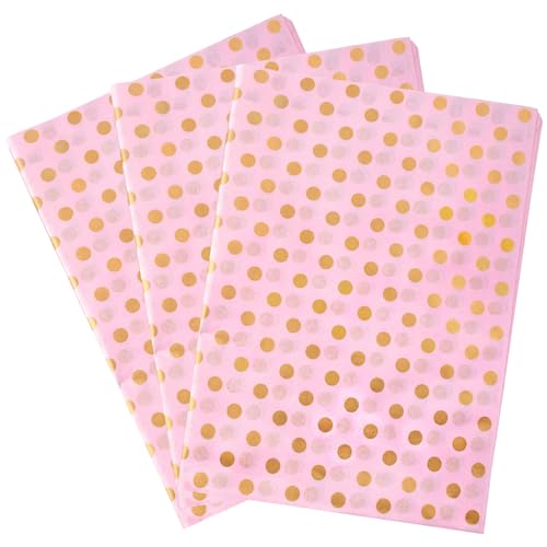 Jwssor Seidenpapier mit Punkten, Rosa, Gold, 50,8 x 35,6 cm, Geschenkpapier für Geschenktüten, Hochzeit, Geburtstag, Babyparty, Basteln, 20 Blatt von Jwssor