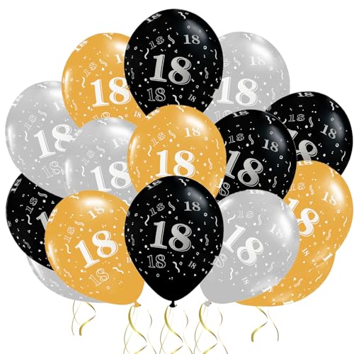 Luftballons zum 18. Geburtstag, 15 Stück, Gold, Silber, Schwarz, Geburtstagsballons, Metallic-Ballons für Damen und Herren, Geburtstagsparty Luftballons zum 18. Geburtstag, 15 Stück, Gold, Silber, Schwarz, Geburtstagsballons, Metallic-Ballons für Damen und Herren, Geburtstagsparty von Jwssor
