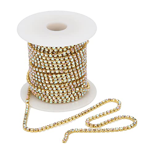 10 Meter Strassband, farbenfrohe Kristallverkleidung selbstklebender Strasskettenkette Kristallklauen Tasse Kette für DIY -Handwerkdekorationen (Golden 2,5 mm) von Jwthee