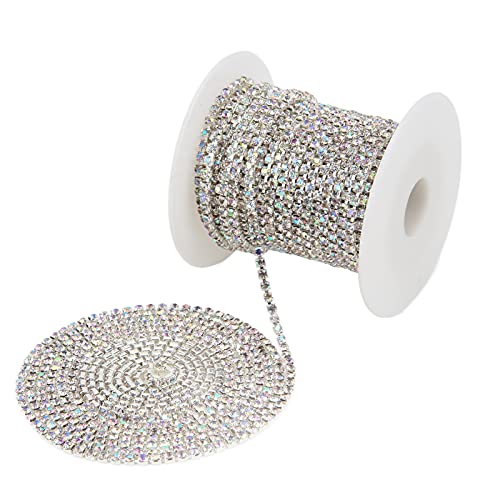 10 Meter Strassband, farbenfrohe Kristallverkleidung selbstklebender Strasskettenkette Kristallklauen Tasse Kette für DIY -Handwerkdekorationen (Silber 2,5 mm) von Jwthee