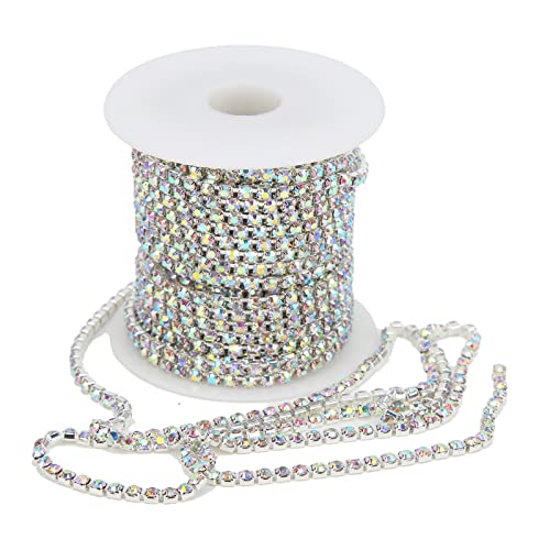 10 Meter Strassband, farbenfrohe Kristallverkleidung selbstklebender Strasskettenkette Kristallklauen Tasse Kette für DIY -Handwerkdekorationen (Silber 3mm) von Jwthee