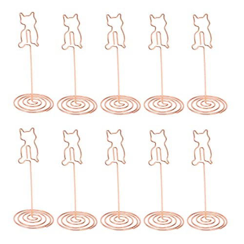 10 Stück Tischnummernhalter, Platzkartenhalter, Tischnummernständer für Hochzeiten, Draht-Bilderständer mit stabiler Basis in Roségold-Kätzchenform für Hochzeitsempfänge (Katze) von Jwthee