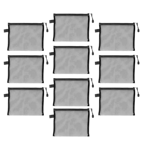 10pcs Mesh Reißverschlussbeutelbeutel, Nylon Mesh Reißverschlussbeutelbeutel Dokument Organizer Atmungsaktives A5 Papiergröße für Schulbüroheim (Black) von Jwthee