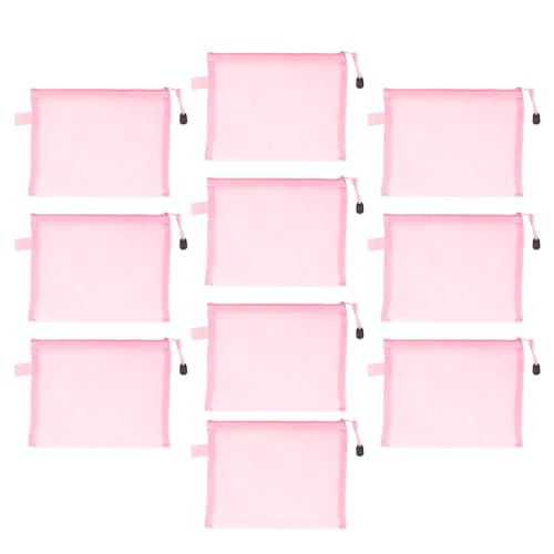 10pcs Mesh Reißverschlussbeutelbeutel, Nylon Mesh Reißverschlussbeutelbeutel Dokument Organizer Atmungsaktives A5 Papiergröße für Schulbüroheim (Pink) von Jwthee