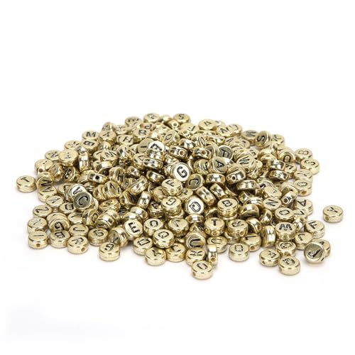 500pcs Acrylbriefperlen, Alphabet Buchstaben Perlen Armbänder Kit Schmuck machen runde goldenes Silber für DIY -Schlüsselketten machen (Gold) von Jwthee