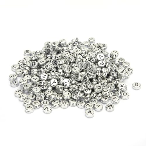 500pcs Acrylbriefperlen, Alphabet Buchstaben Perlen Armbänder Kit Schmuck machen runde goldenes Silber für DIY -Schlüsselketten machen (Silber) von Jwthee