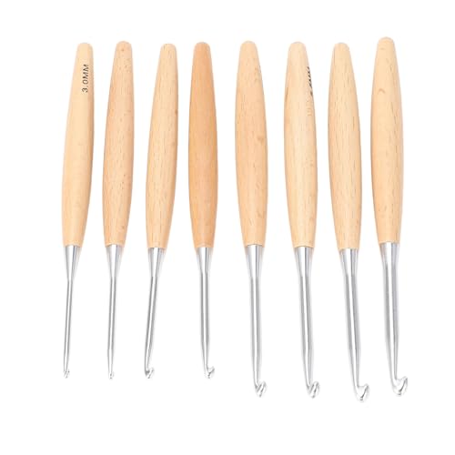 8-teiliges Häkelnadel-Set aus Buchenholz mit Etui, Häkelnadel-Set mit ergonomischem Griff, 3,0 mm bis 6,5 mm, Häkelnadel zum Häkeln von Garn und für Anfänger von Jwthee