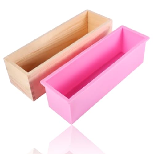 Flexible Rechteck -Silikonseife Schimmelpilze DIY -Werkzeuge, wobei Holzbox -Seifenlaib -Vorräte für handgefertigte Seifenkuchen -Toastfarbe in zufällig 11x 3,5x 3,2 in von Jwthee