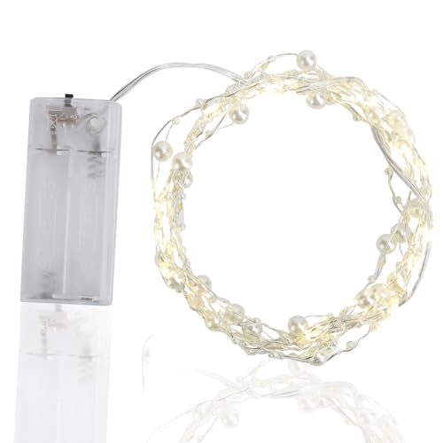 Lichterkette, batteriebetrieben, weiße Perlen-Lichterkette, LED-Lichterkette, sternenklare Lichterkette für Weihnachten, Innen- und Außendekoration Lichterkette, batteriebetrieben, weiße Perlen-Lichterkette, LED-Lichterkette, sternenklare Lichterkette für Weihnachten, Innen- und Außendekoration von Jwthee