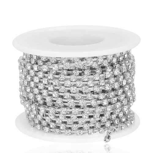 Silberversesteine, 10 Meter/Roll -Strasskette DIY Bastelkleidung nähen Dekoration Accessoire Verzierungen, nähte Nahkettenverkleidung (SS12-3mm seltener Kratzer) von Jwthee