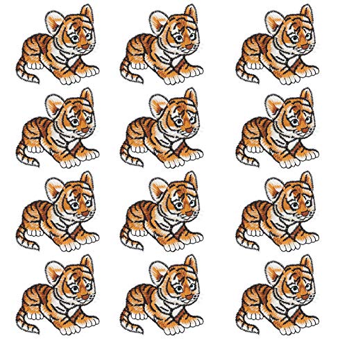 Tiger Aufnäher zum Aufbügeln, Stickerei-Flicken, Tiger-Flicken zum Aufbügeln, kleine Reparaturaufkleber, Nähstoff, dekorative Tiger-Patches, 12 Stück von Jwthee