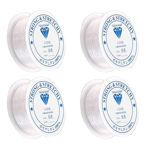 Jxuane 4 Stück transparente elastische Schnur, 0,8 mm Perlenschnüre, 6 m/Rolle für Halsketten, Armbänder und Perlendekoration von Jxuane