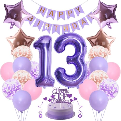 Deko 13. Geburtstag Mädchen Junge - Geburtstagsdeko Rosa Lila Luftballons Roségold - 13 Jahre Feier von Jxuzh
