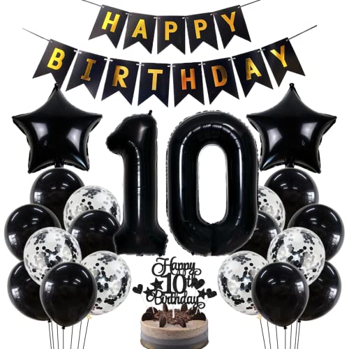 Geburtstagsdeko 10 Geburtstag Deko Jungen Mädchen Schwarz 10. Geburtstag Dekoration Schwarz Luftballons 10. Geburtstag Mädchen Junge Party Deko 10. Geburtstag 10 Jahre Geburtstagsdeko (Schwarz10) von Jxuzh