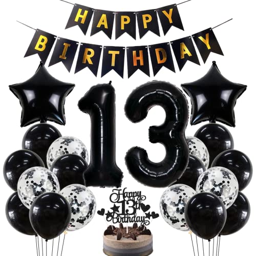Geburtstagsdeko 13 Geburtstag Deko Jungen Mädchen Schwarz 13. Geburtstag Dekoration Schwarz Luftballons 13. Geburtstag Mädchen Junge Party Deko 13. Geburtstag Junge Mädchen 13 Jahre Geburtstagsdeko von Jxuzh