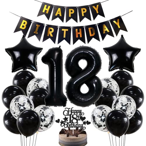 Geburtstagsdeko 18 Geburtstag Deko Jungen Mädchen Schwarz 18. Geburtstag Dekoration Schwarz Luftballons 18. Geburtstag Mädchen Junge Party Deko 18. Geburtstag Junge Mädchen 18 Jahre Geburtstagsdeko von Jxuzh