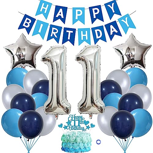 Jxuzh 11 Geburtstag Deko Junge Mädchen Ballon Deko 11. Geburtstag Junge Marinebla Silber Geburtstagsdeko 11. Geburtstag Deko Luftballons 11.geburtstag Happy Birthday Banner Für Birthday Party Deko von Jxuzh