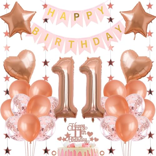 Jxuzh 11. Geburtstag Dekoration Mädchen - Rosegold Luftballon Happy Birthday Deko Set - 33 Stück Jxuzh 11. Geburtstag Dekoration Mädchen - Rosegold Luftballon Happy Birthday Deko Set - 33 Stück von Jxuzh