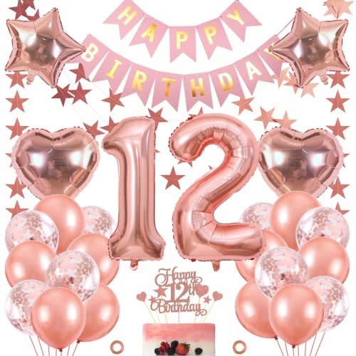 Jxuzh 12. Geburtstag Dekoration Mädchen Deko 12. Geburtstag Mädchen Luftballon 12. Geburtstag Rosegold Geburtstagsdeko 12 Rosegold Happy Birthday 12 Geburtstag Deko 12 Jahr Geburtstag Mädchen 33pcs von Jxuzh