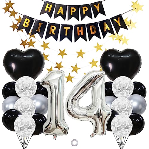 Jxuzh 14. Geburtstagsdeko Luftballons Jungen Mädchen Schwarze Silber,14 Jahre Geburtstagsdeko,XXL Riesenzahl 14 Folienballon,14. Happy Birthday Girlande Luftballons geburtstag junge deko 24 Stück Jxuzh 14. Geburtstagsdeko Luftballons Jungen Mädchen Schwarze Silber,14 Jahre Geburtstagsdeko,XXL Riesenzahl 14 Folienballon,14. Happy Birthday Girlande Luftballons geburtstag junge deko 24 Stück von Jxuzh