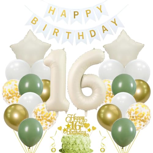 Jxuzh 16. Geburtstag Deko Salbeigrüne Deko 16 Geburtstag Mädchen Junge 16 Geburtstag Deko Junge Mädchen Luftballon 16. Geburtstag Beige Weiß Geburtstagsdeko 16 Jahre tortendeko für 16.Geburtstag Jxuzh 16. Geburtstag Deko Salbeigrüne Deko 16 Geburtstag Mädchen Junge 16 Geburtstag Deko Junge Mädchen Luftballon 16. Geburtstag Beige Weiß Geburtstagsdeko 16 Jahre tortendeko für 16.Geburtstag von Jxuzh