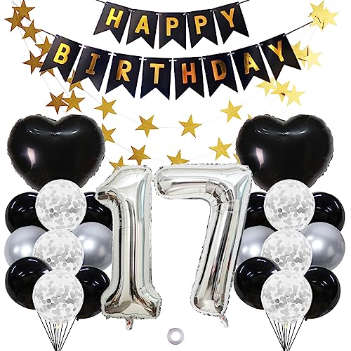 Jxuzh 17 geburtstagsdeko Luftballons Set Schwarz Silber 32 Zoll Folienballon-Zahl 17 Schwarz Silber Ballons - 24 Stück-für Geburtstag, Dekoration, Luft/Heliumballon von Jxuzh