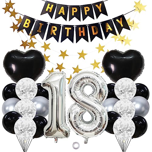 Jxuzh 18. Geburtstagsdeko Luftballons Jungen Mädchen Schwarze Silber,18 Jahre Geburtstagsdeko,XXL Riesenzahl 18 Folienballon,18. Happy Birthday Girlande Luftballons geburtstag junge deko 24 Stück Jxuzh 18. Geburtstagsdeko Luftballons Jungen Mädchen Schwarze Silber,18 Jahre Geburtstagsdeko,XXL Riesenzahl 18 Folienballon,18. Happy Birthday Girlande Luftballons geburtstag junge deko 24 Stück von Jxuzh