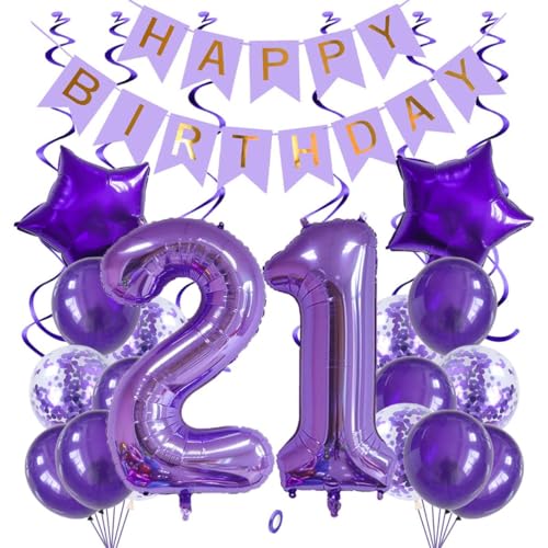 Jxuzh 21 geburtstagsdeko Luftballons Set Lila,40 Zoll Folienballon Zahl 21（100cm）Lila Ballons - 25 Stück-für Geburtstag, Dekoration, Luft/Heliumballon von Jxuzh
