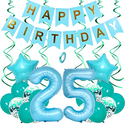 Jxuzh 25.Geburtstag Deko Perlblau Jungen Mädchen-Happy Birthday Banner-32zoll Riesen Zahlenballon (ca.86cm)-25 Stück-für Geburtstag, Dekoration, Luft/Heliumballon von Jxuzh