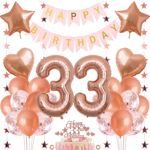 Jxuzh 33. Geburtstag Dekoration Mädchen Deko 33. Geburtstag Mädchen Luftballon 33. Geburtstag Rosegold Geburtstagsdeko 33 Rosegold Happy Birthday 33 Geburtstag Deko 33 Jahr Geburtstag Mädchen 33pcs von Jxuzh