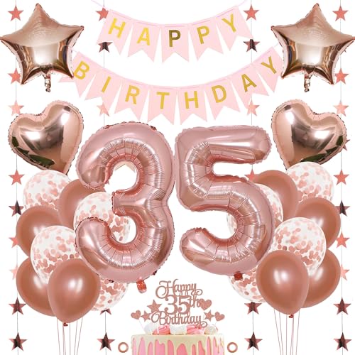 Jxuzh 35. Geburtstag Dekoration Mädchen Deko 35. Geburtstag Mädchen Luftballon 35. Geburtstag Rosegold Geburtstagsdeko 35 Rosegold Happy Birthday 35 Geburtstag Deko 35 Jahr Geburtstag Mädchen 33pcs von Jxuzh