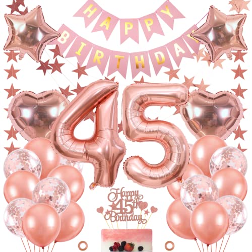 Jxuzh 45. Geburtstag Dekoration Mädchen Deko 45. Geburtstag Mädchen Luftballon 45. Geburtstag Rosegold Geburtstagsdeko 45 Rosegold Happy Birthday 45 Geburtstag Deko 45 Jahr Geburtstag Mädchen 33pcs von Jxuzh