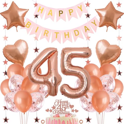 Jxuzh 45. Geburtstag Dekoration für Mädchen - Rosegold Luftballons, Happy Birthday Deko Set - 33 Teile von Jxuzh