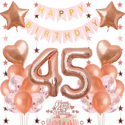 Jxuzh 45. Geburtstag Dekoration Mädchen Deko 45. Geburtstag Mädchen Luftballon 45. Geburtstag Rosegold Geburtstagsdeko 45 Rosegold Happy Birthday 45 Geburtstag Deko 45 Jahr Geburtstag Mädchen 33pcs von Jxuzh