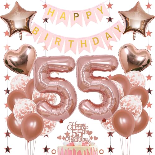 Jxuzh 55. Geburtstag Dekoration Mädchen Deko 55. Geburtstag Mädchen Luftballon 55. Geburtstag Rosegold Geburtstagsdeko 55 Rosegold Happy Birthday 55 Geburtstag Deko 55 Jahr Geburtstag Mädchen 33pcs von Jxuzh